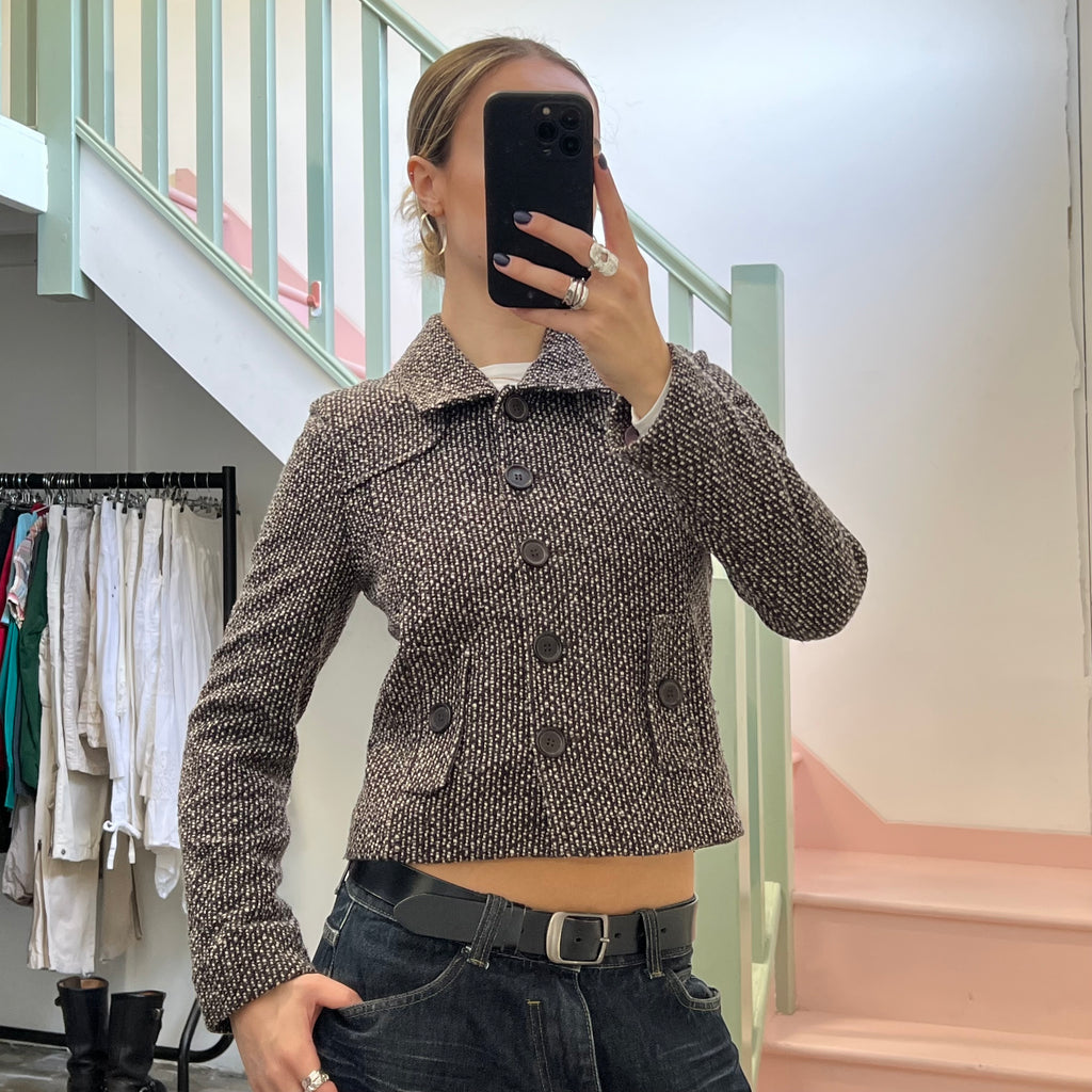 Wool button up fitted jacket