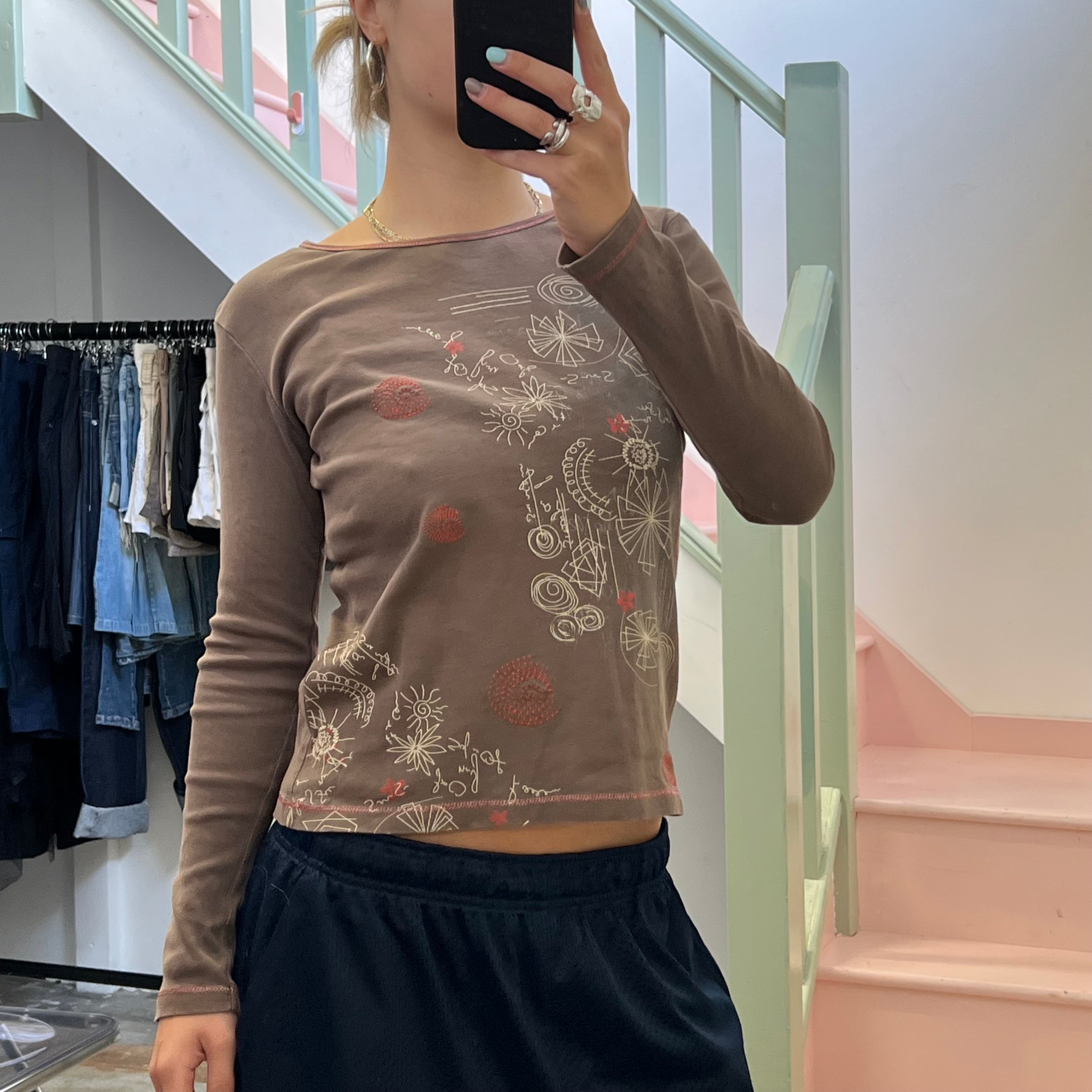 Brown and orange printed top
