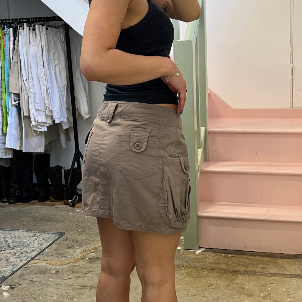 Cream cargo mini skirt