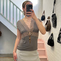 Grey lace trim beaded top