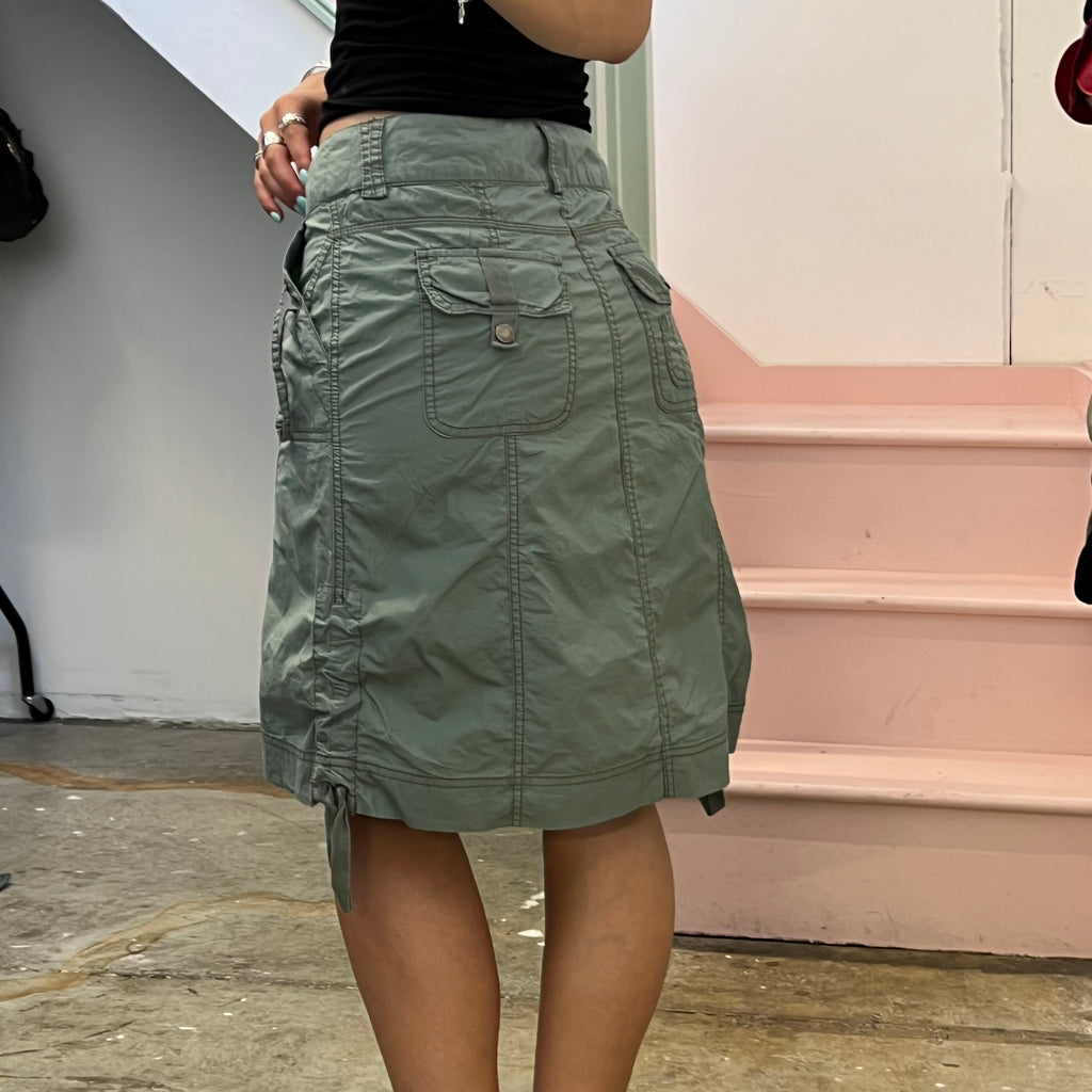 Khaki cargo knee length skirt