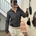 Grey checkered gingham lightweight vintage bomber jacket