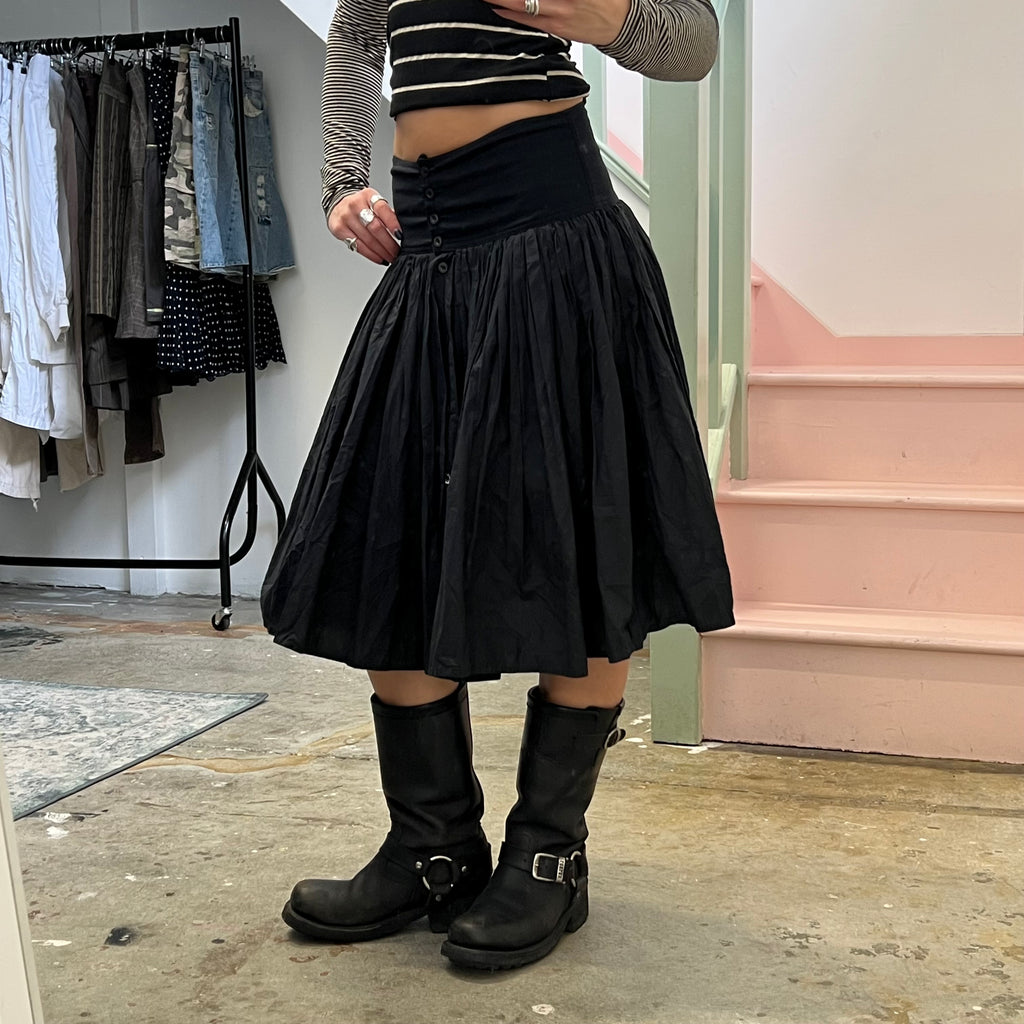 Black pleated midi skirt