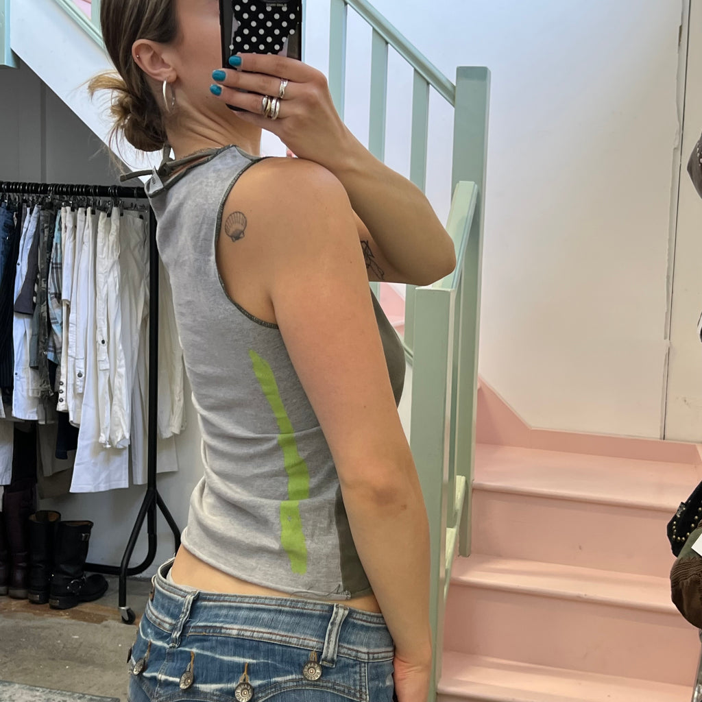 Khaki and lime green printed vest