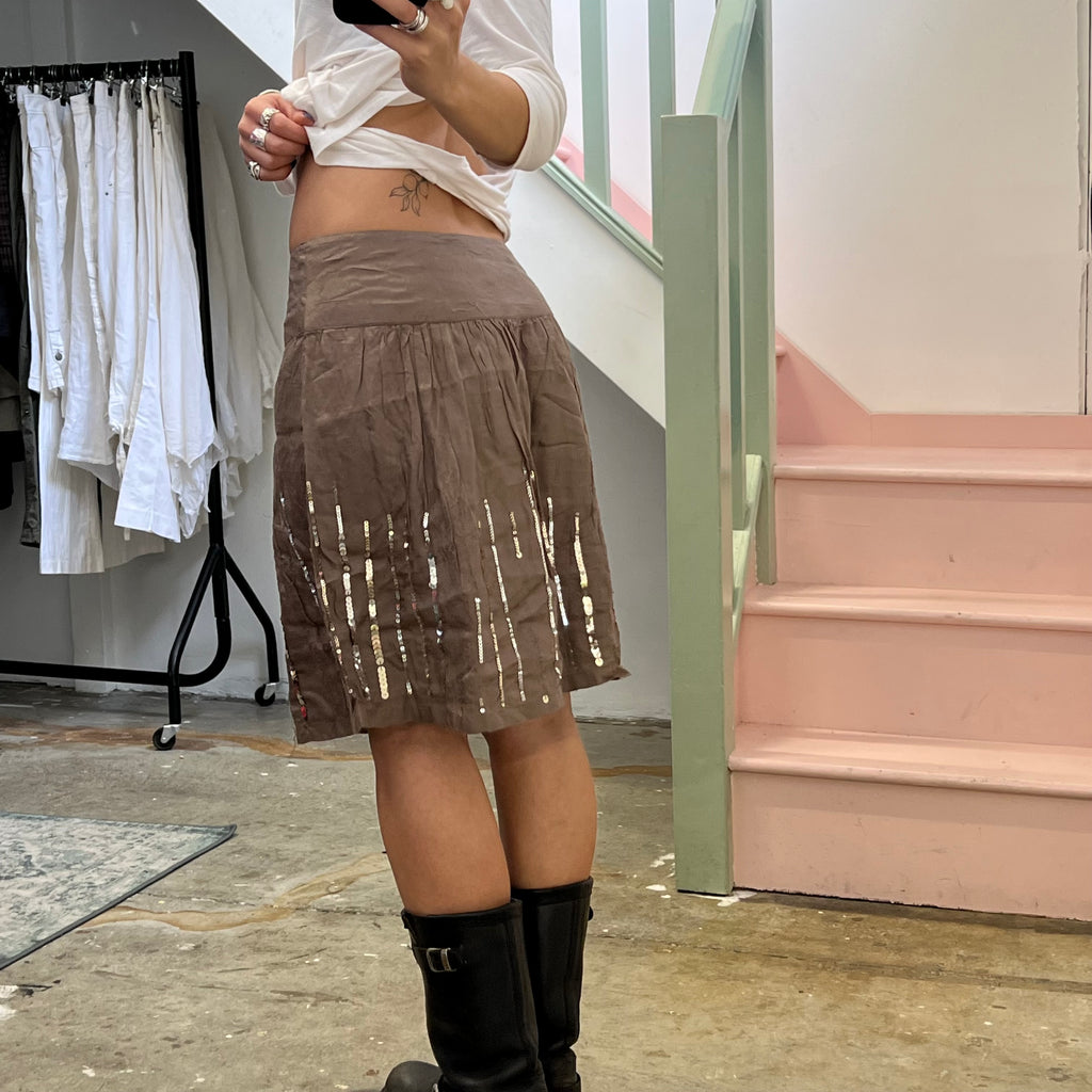 Motivi brown sequin midi skirt