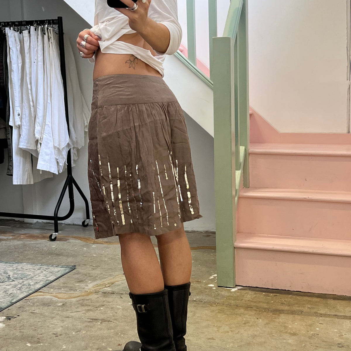 Motivi brown sequin midi skirt