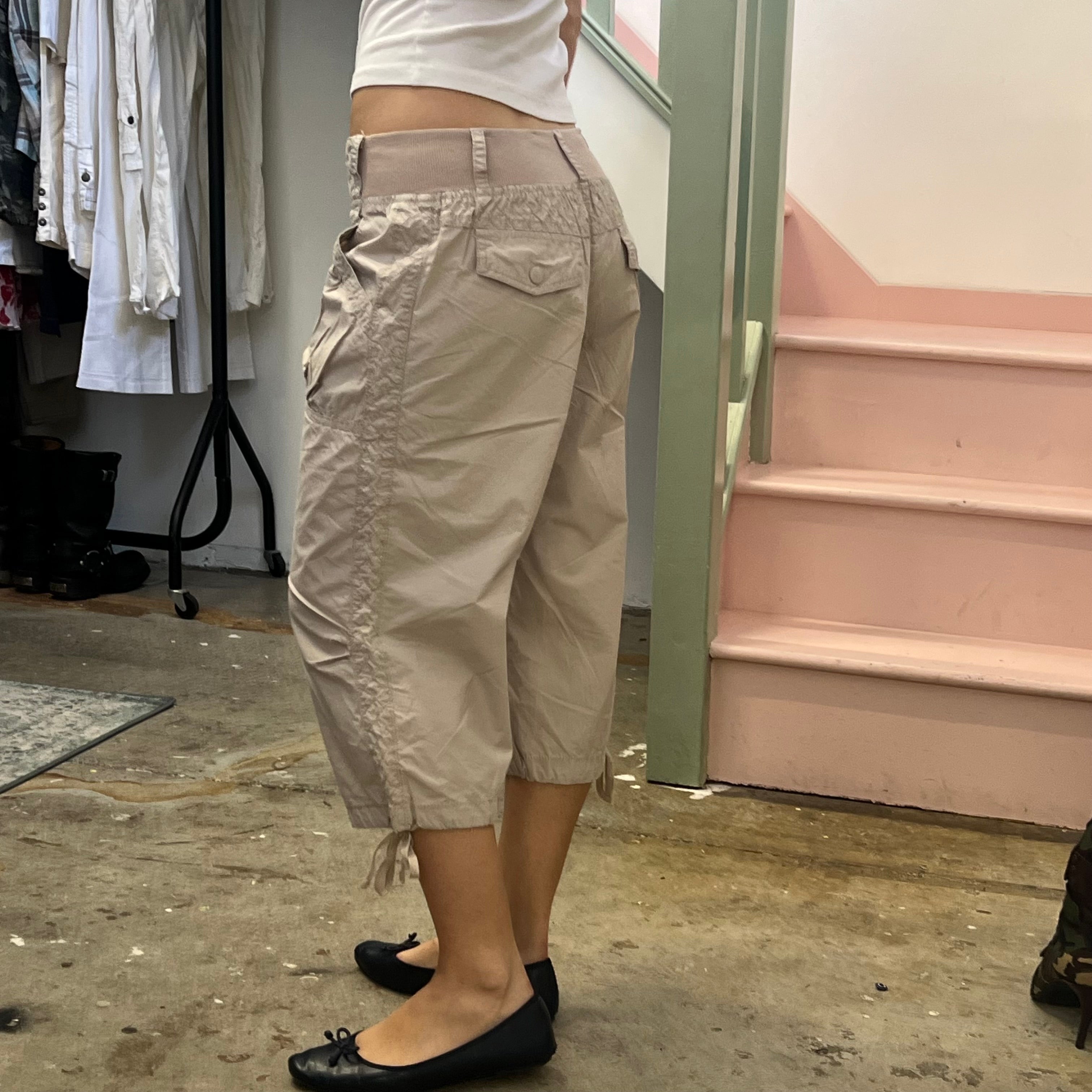 Cream baggy cargo capris