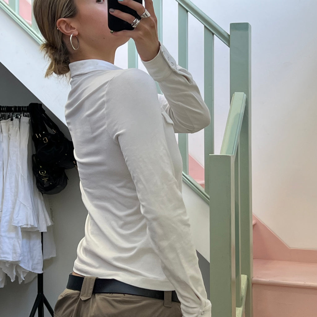 Mexx white fitted long sleeve polo shirt