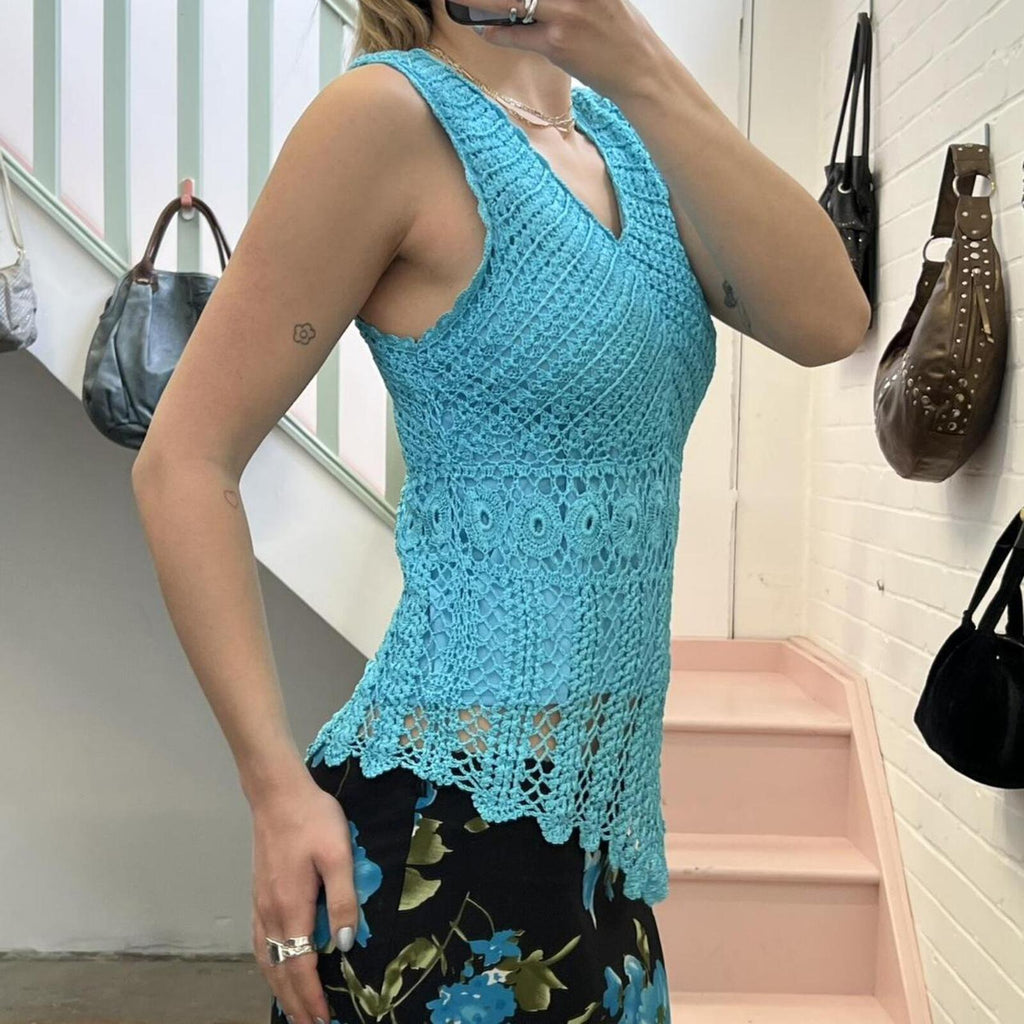 blue crochet vintage vest top