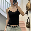 Simple black cotton button up cami