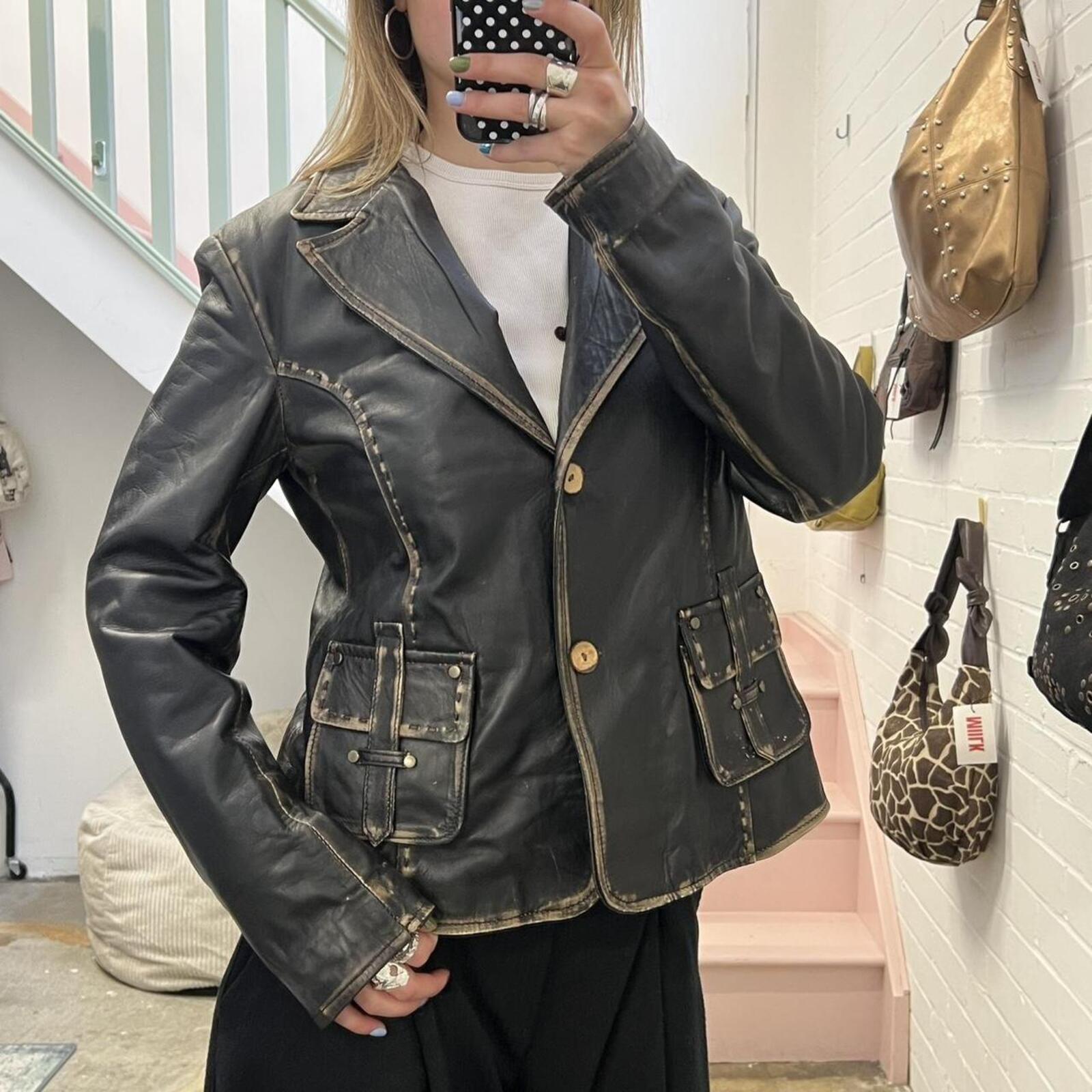 dark brown washed leather vintage blazer