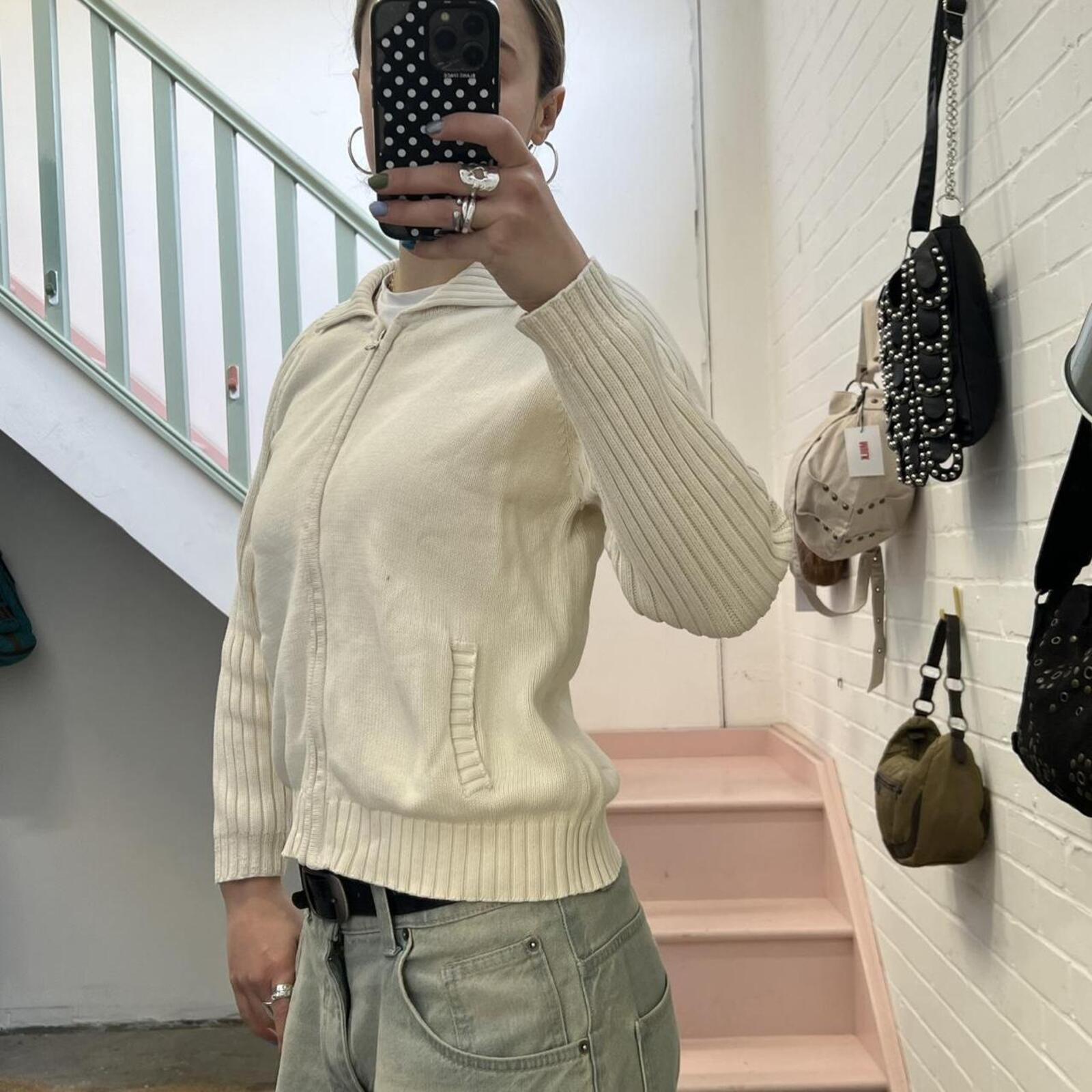 cream knitted zip up vintage cardigan