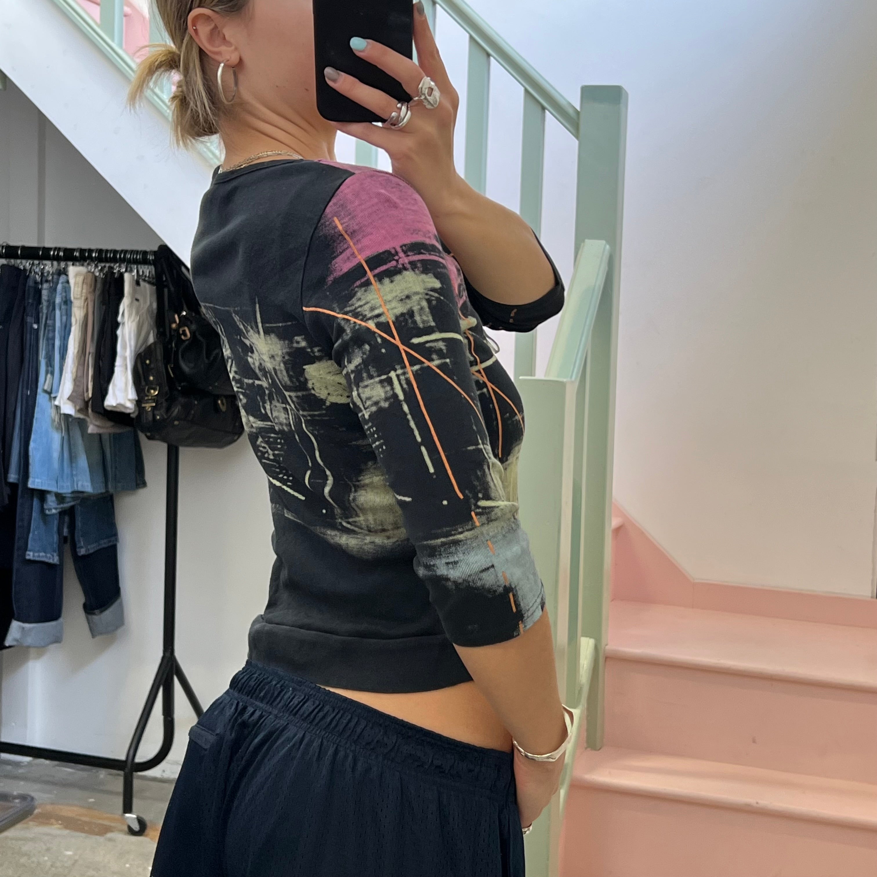 Graphic print asymmetrical printed top