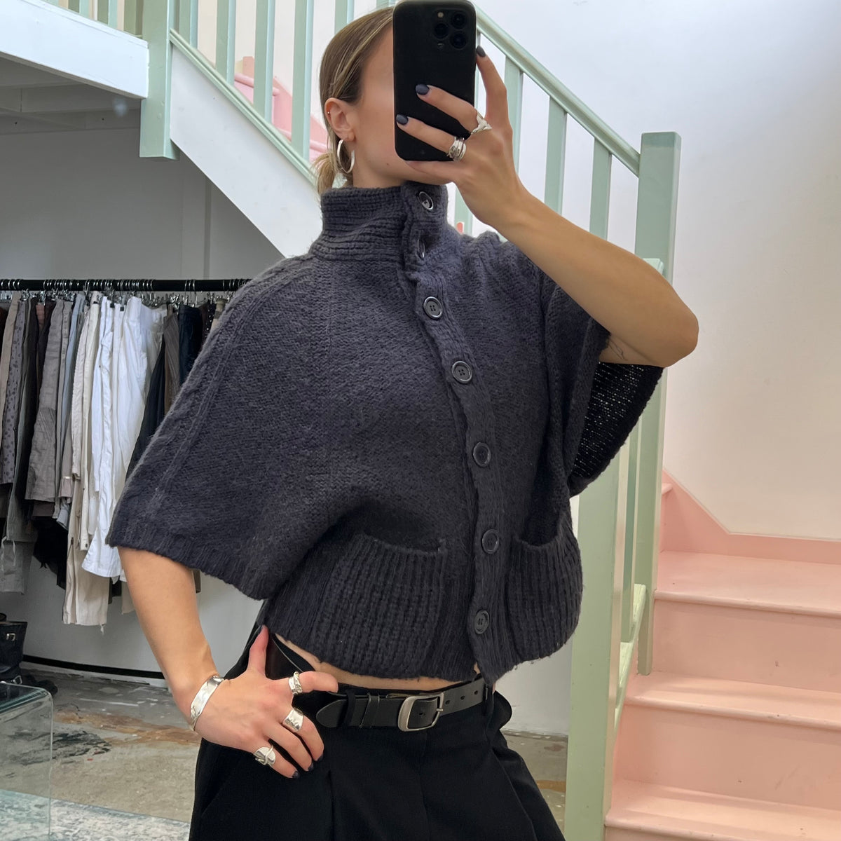 Grey button up batwing cardigan