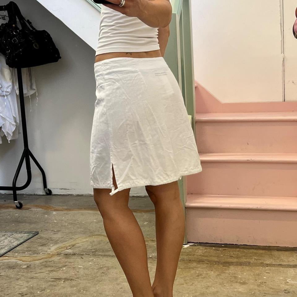 White linen midi skirt