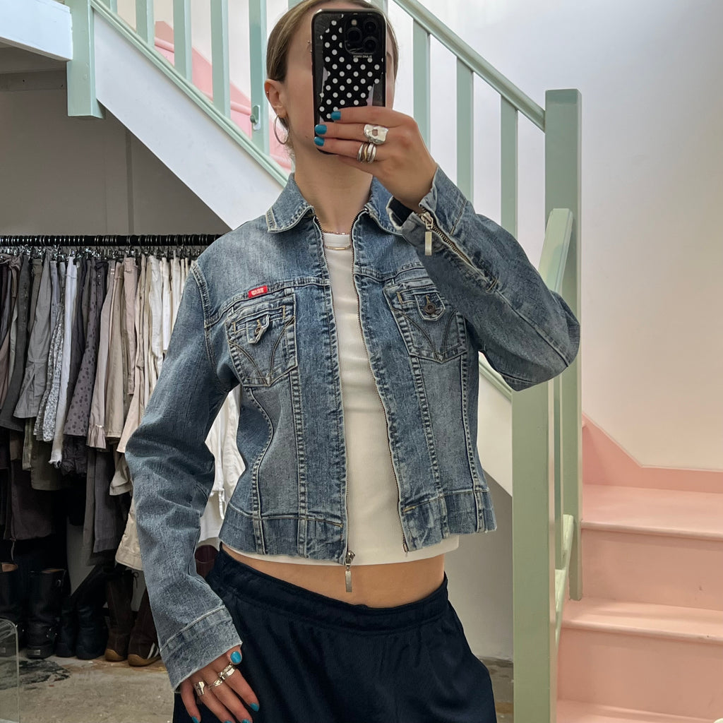 Light wash zip up denim jacket