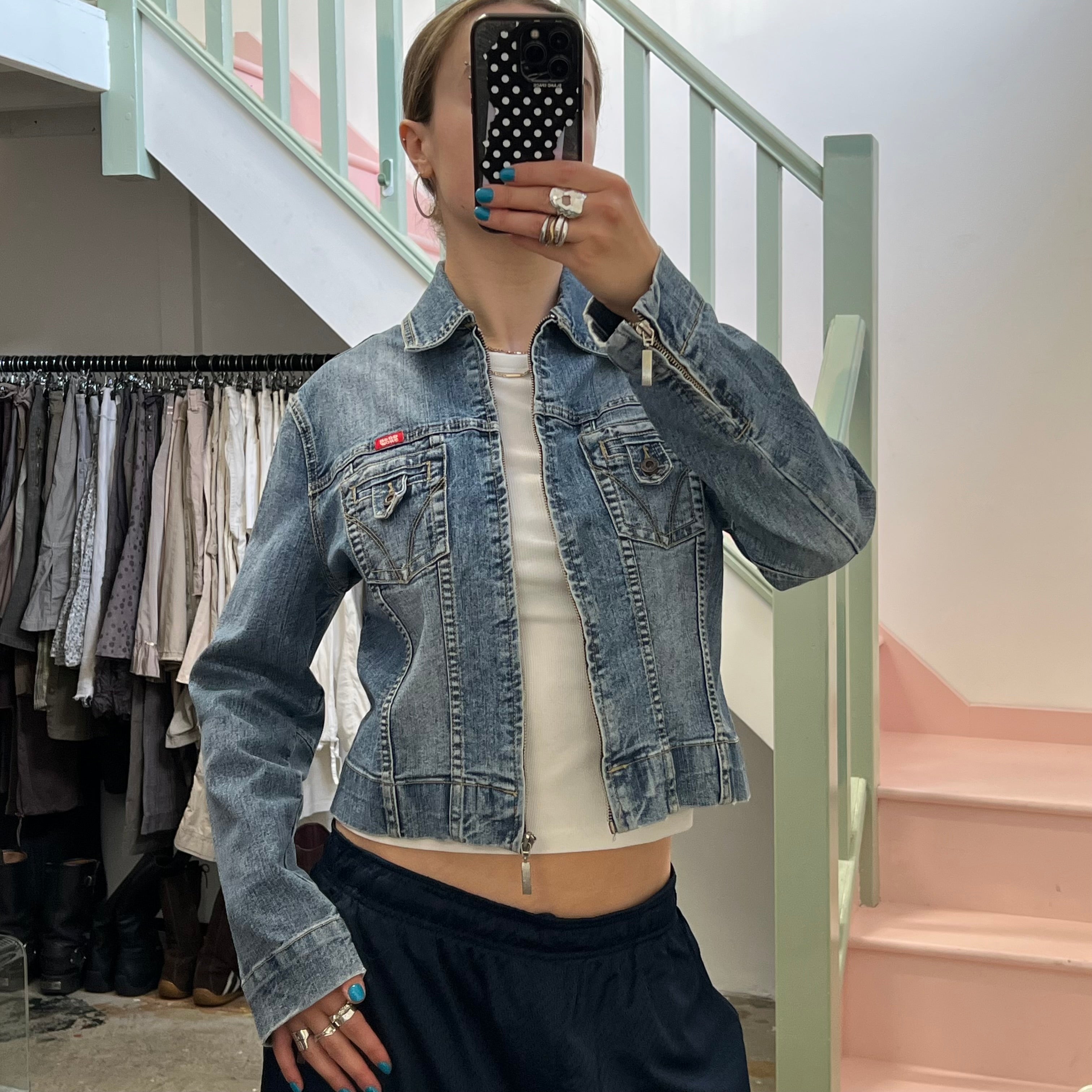 Light wash zip up denim jacket