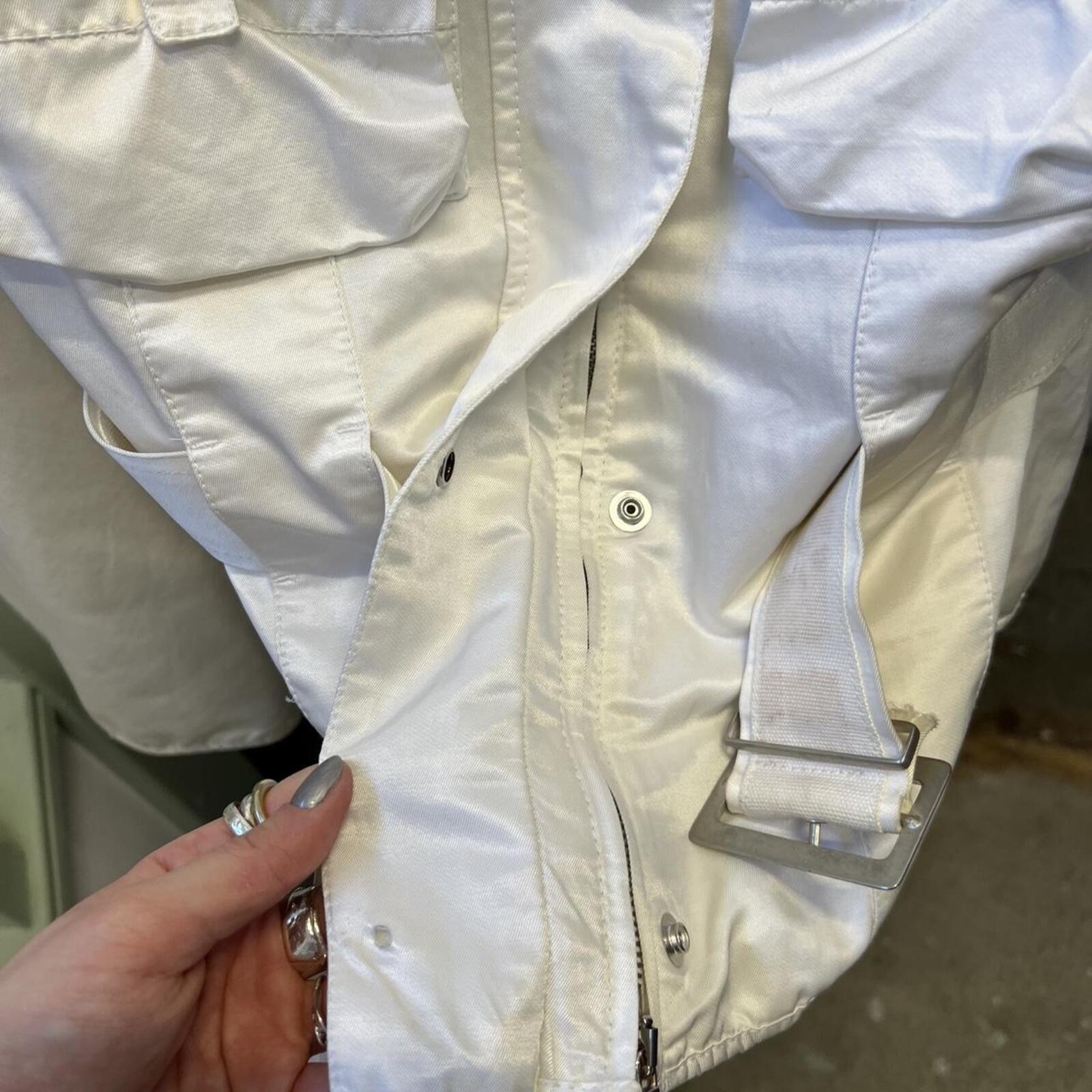 Benetton white zip up belted utility biker jacket
