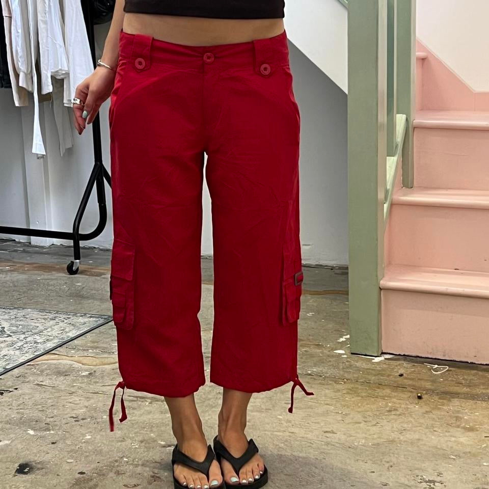 Red wide leg cargo capris