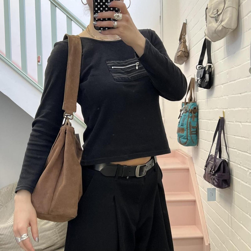 Brown suede leather slouchy vintage bag