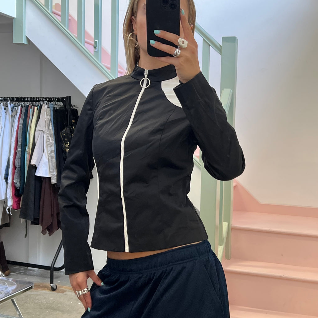 Burton black and white fitted satin jacket