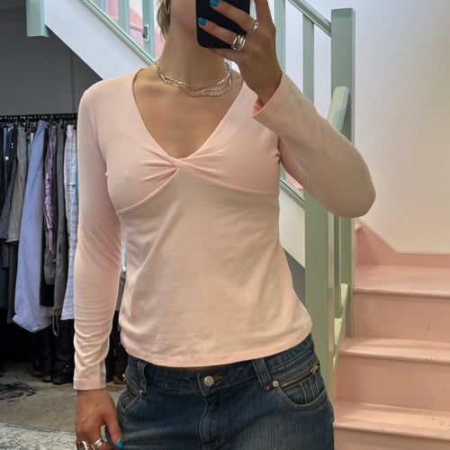 Baby pink fitted ruched long sleeve top