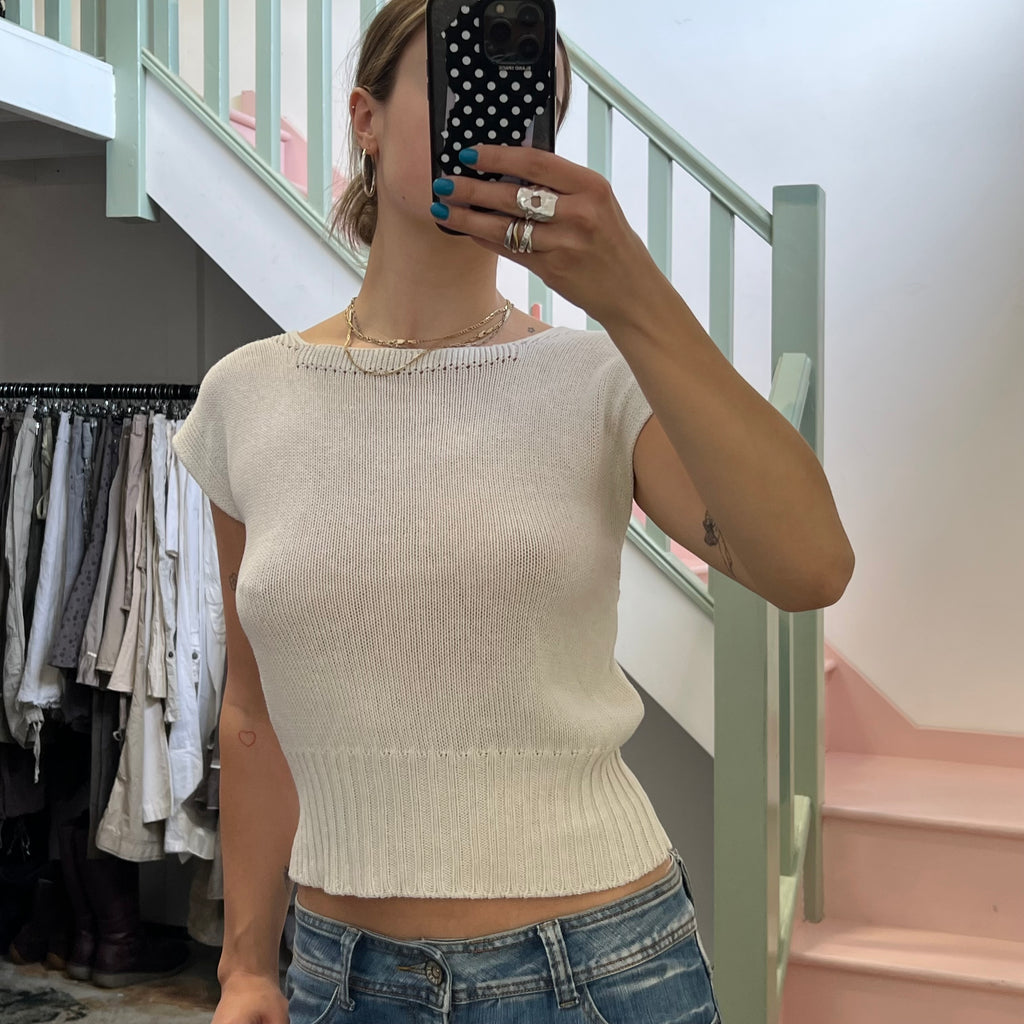 Cream knitted backless slouchy top