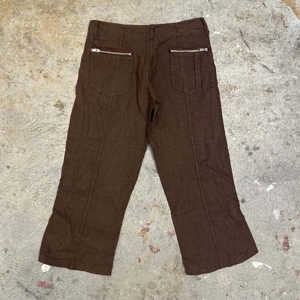 Brown linen capris with zip detail