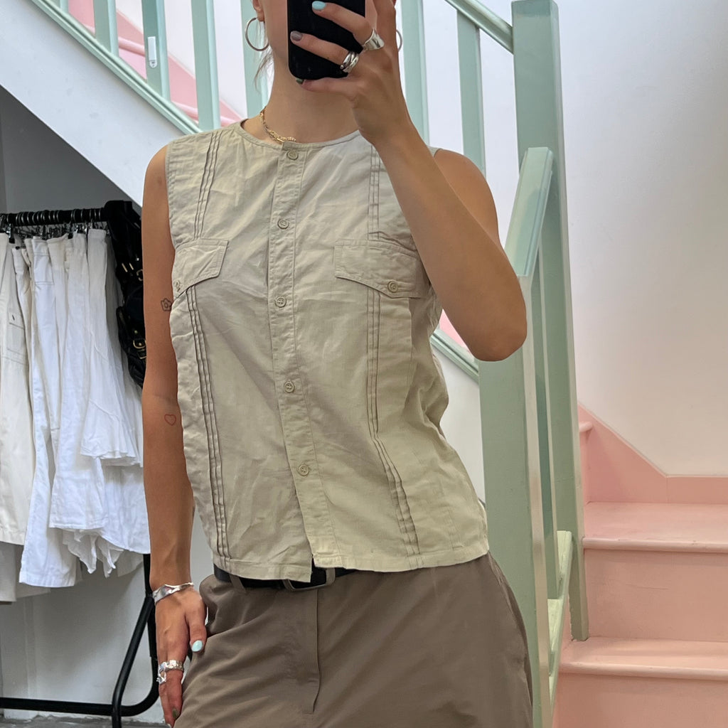 Cream button up utility style shirt