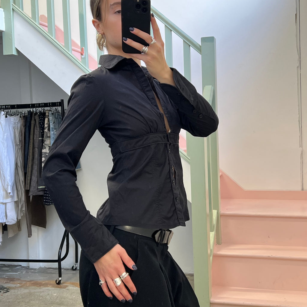 Black fitted button up shirt