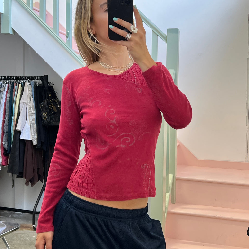Affinites red graphic print long sleeve top