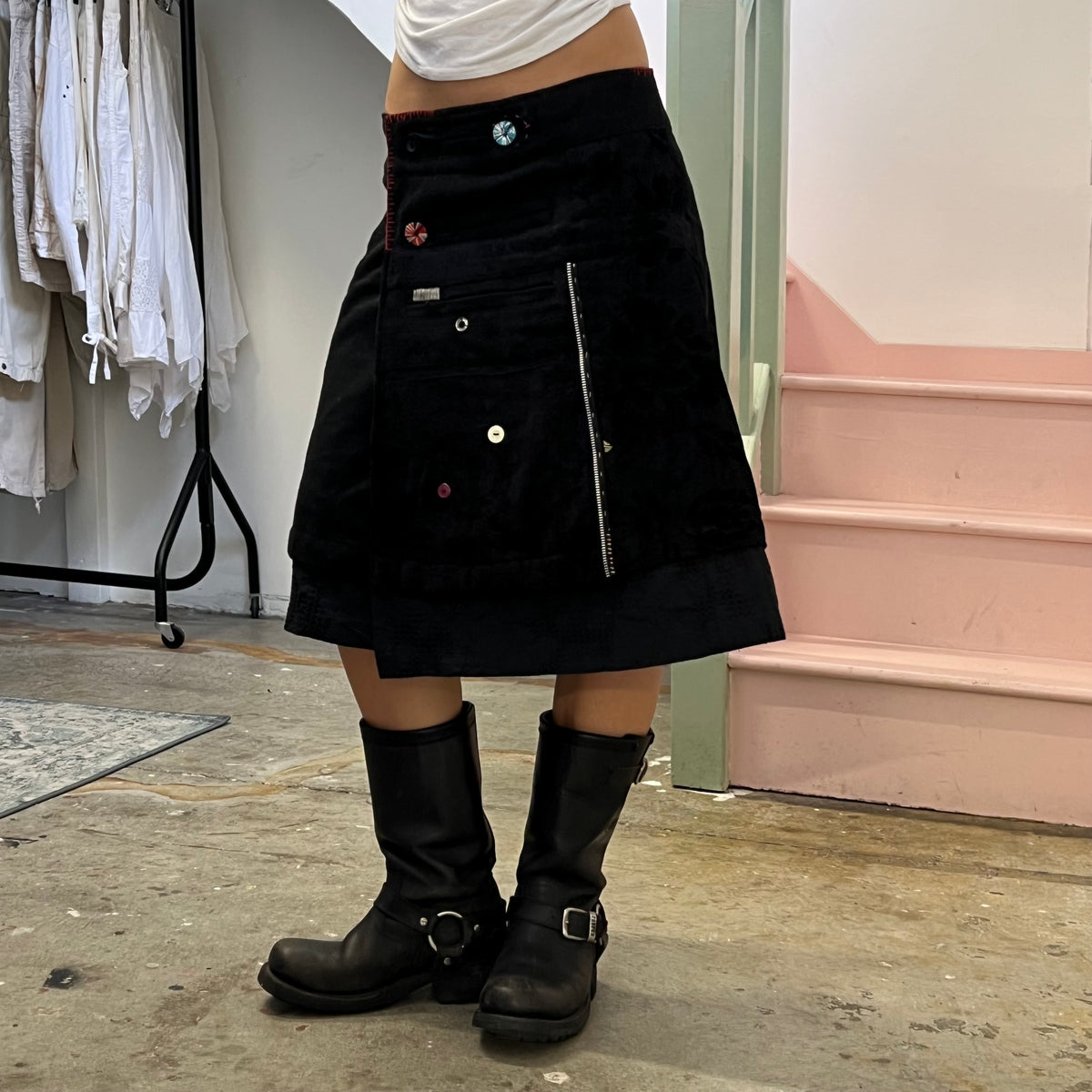 Desigual patchwork wrap around button skirt