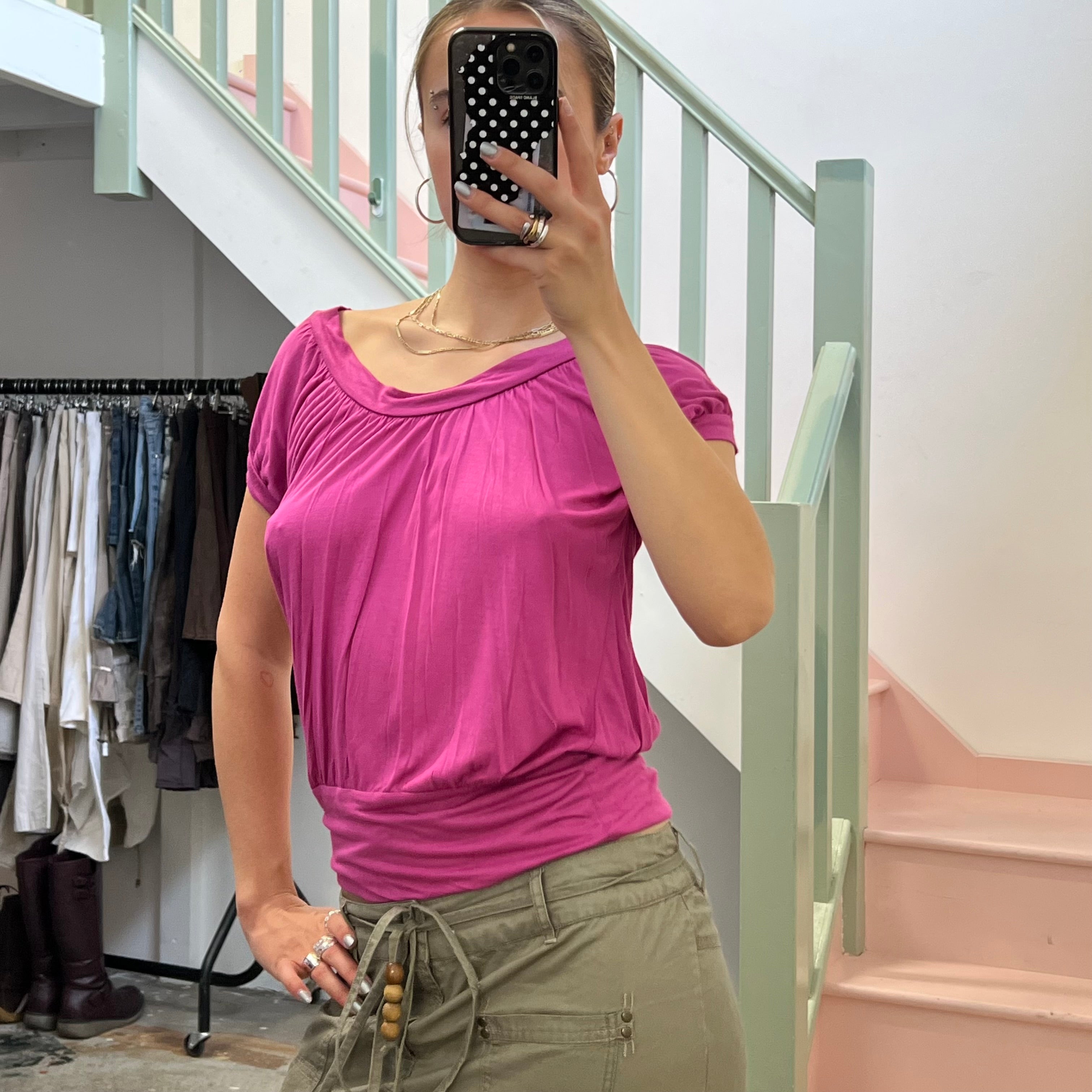 Fuchsia slouchy off shoulder top