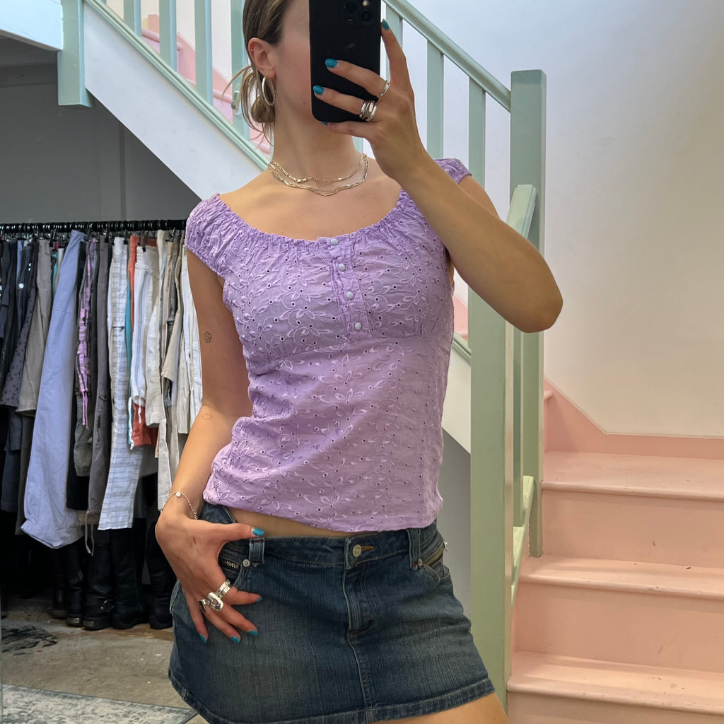 Lilac embroidered off shoulder top