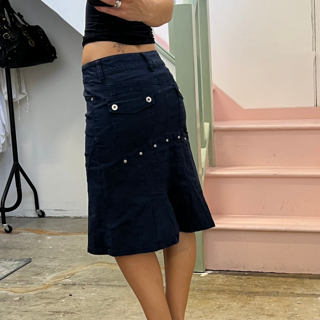 Navy tailored midi skirt