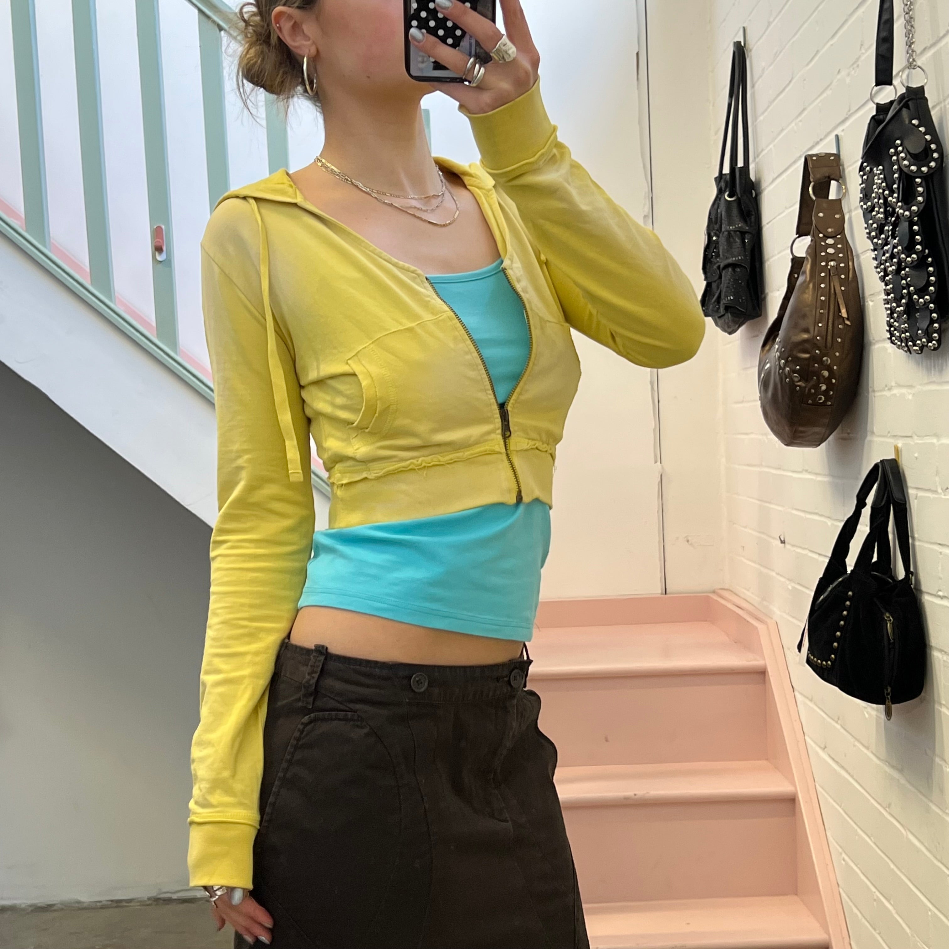 Yellow cropped fitted hoodie
