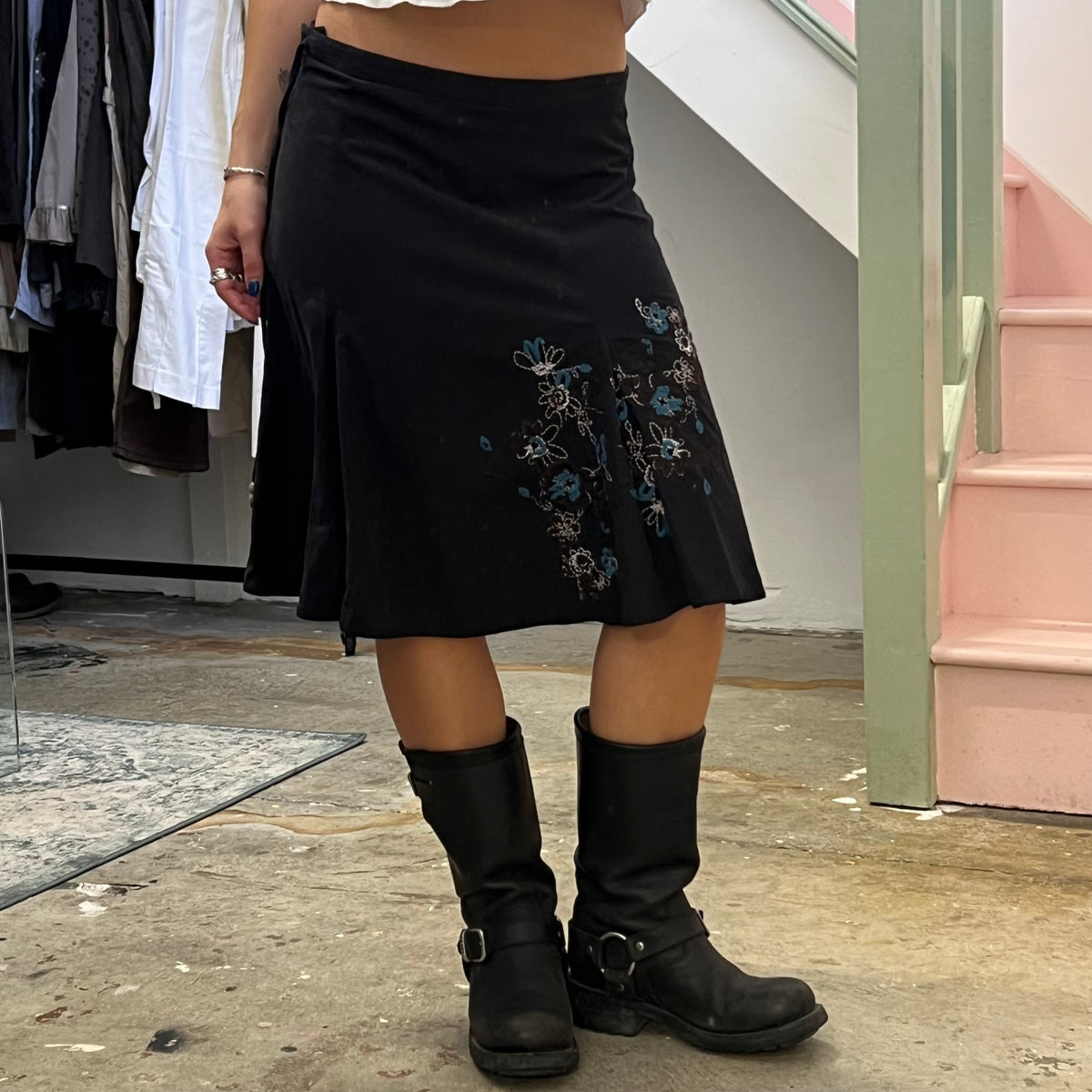 Street One black and blue floral midi skirt