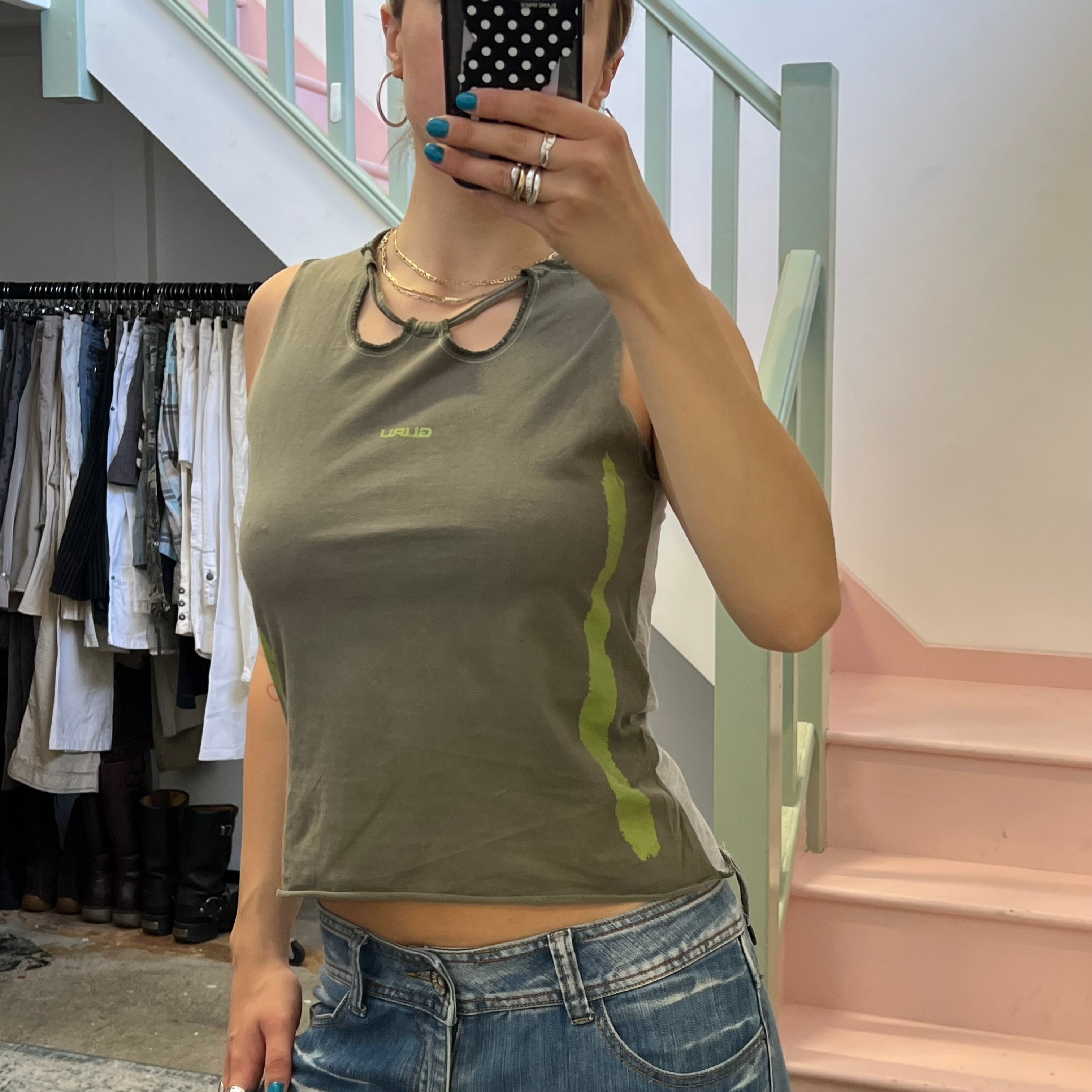Khaki and lime green printed vest