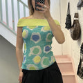 Teal and green polka dot off shoulder vintage vest top