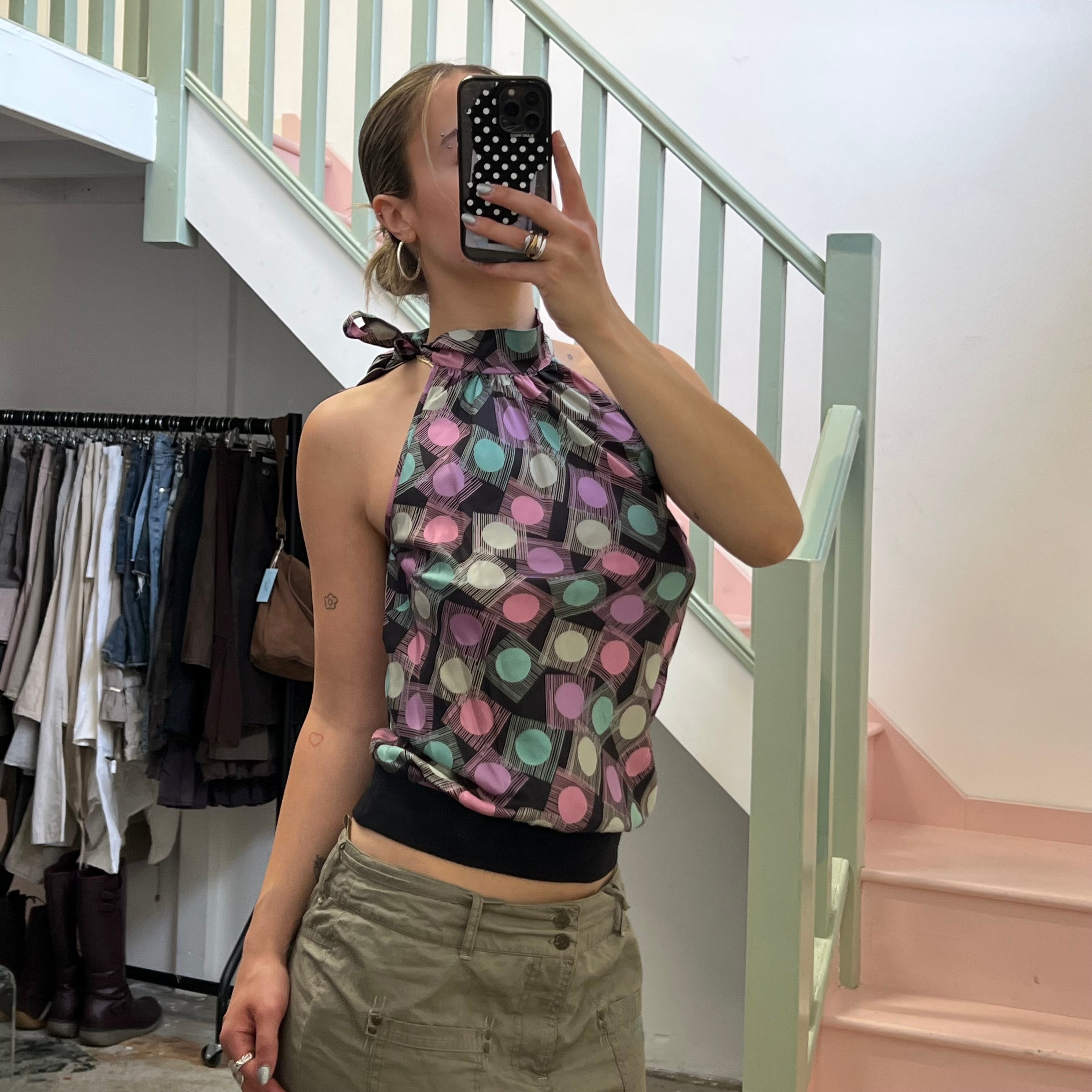 Polka dot high neck colourful vest