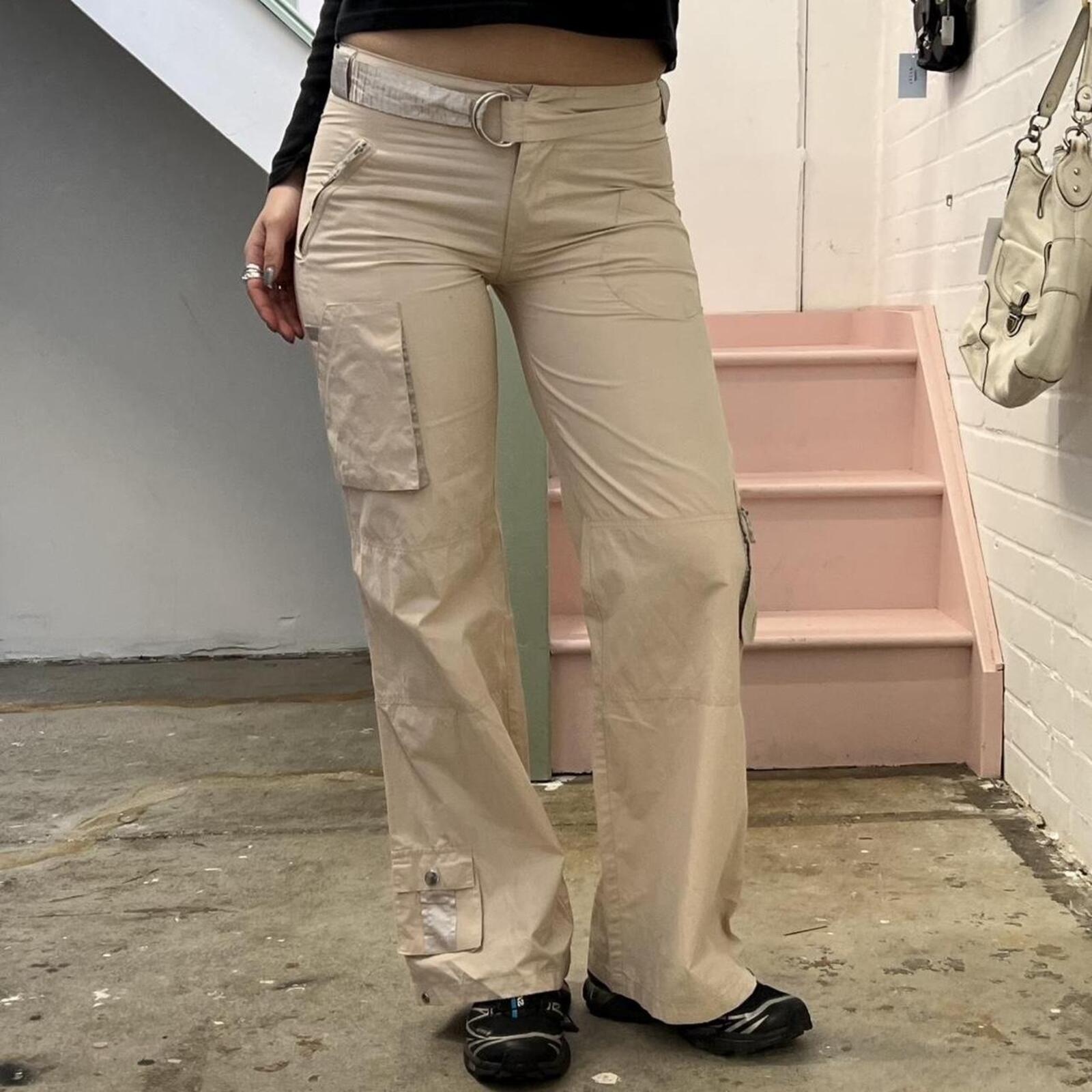 cream low rise wide leg vintage cargo trousers
