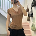 Cream and white polka dot fitted vintage mesh top