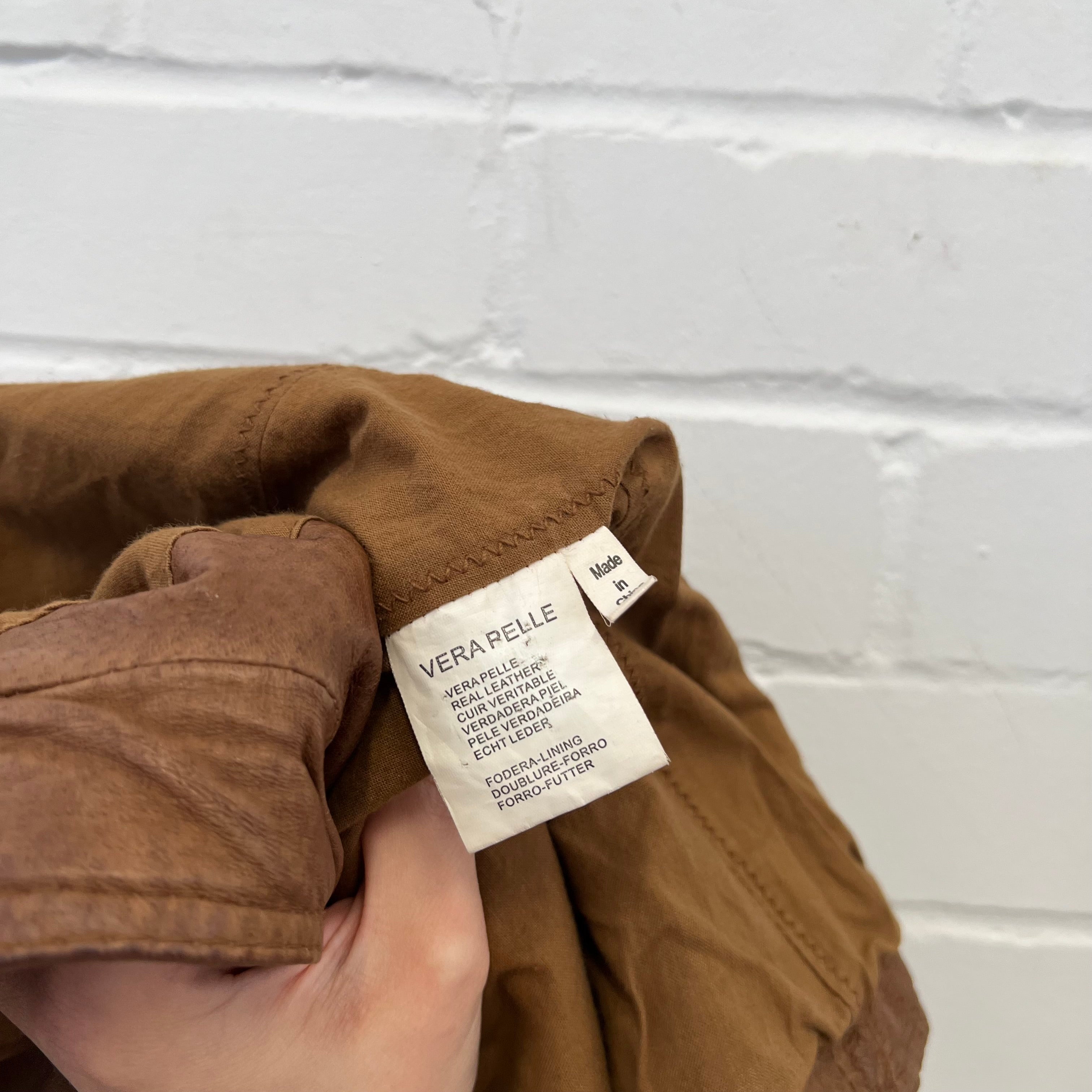 Brown tan button up fitted leather jacket