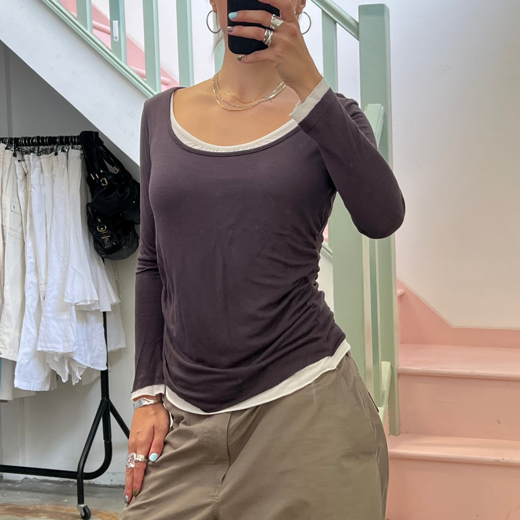 Oasis purple and white layered slouchy long sleeve top