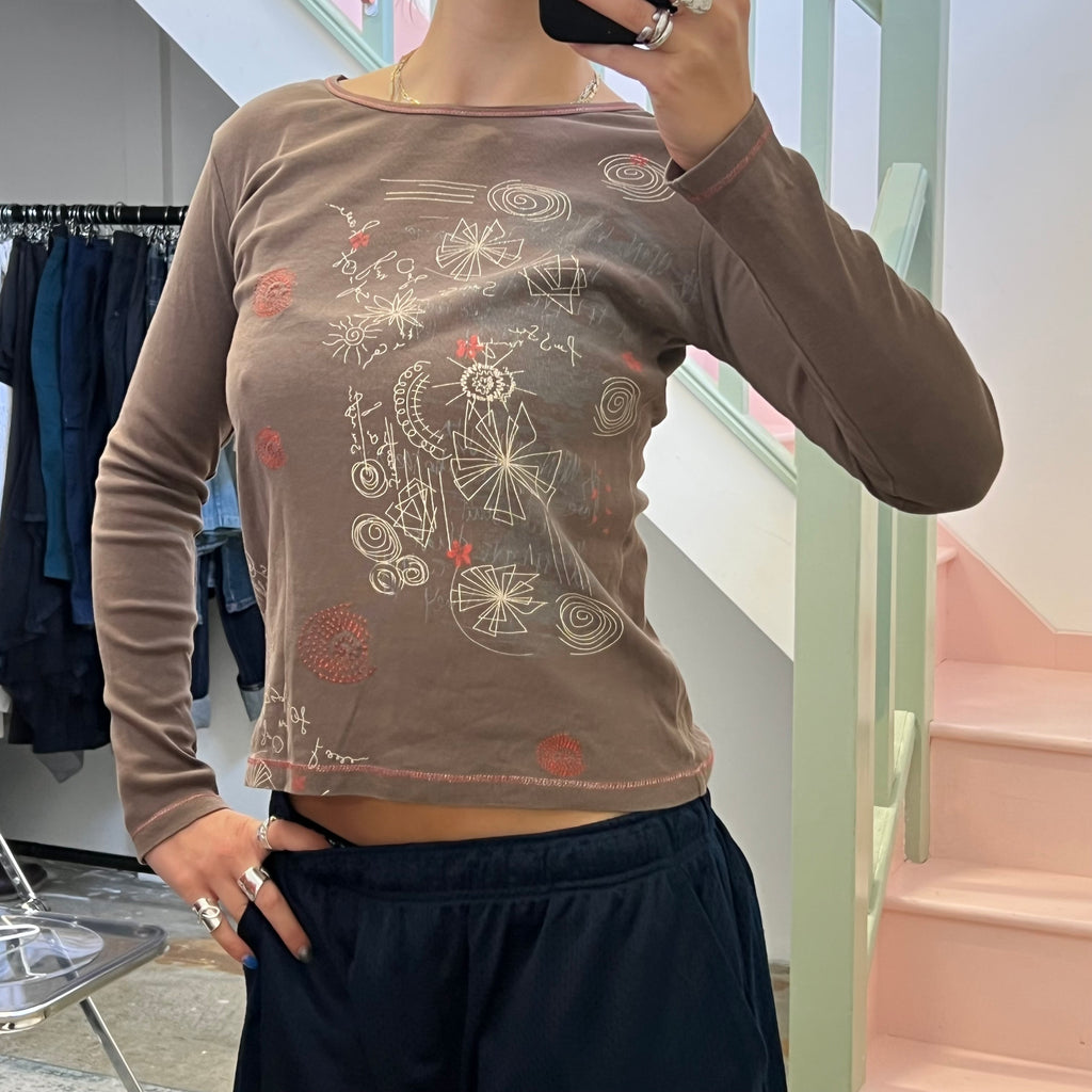 Brown and orange printed top