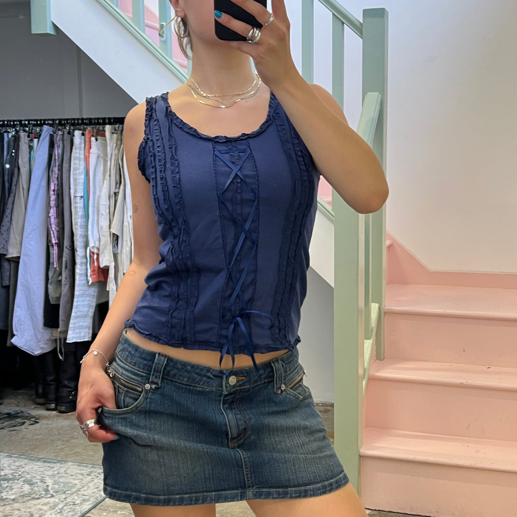 Navy lace up vest top