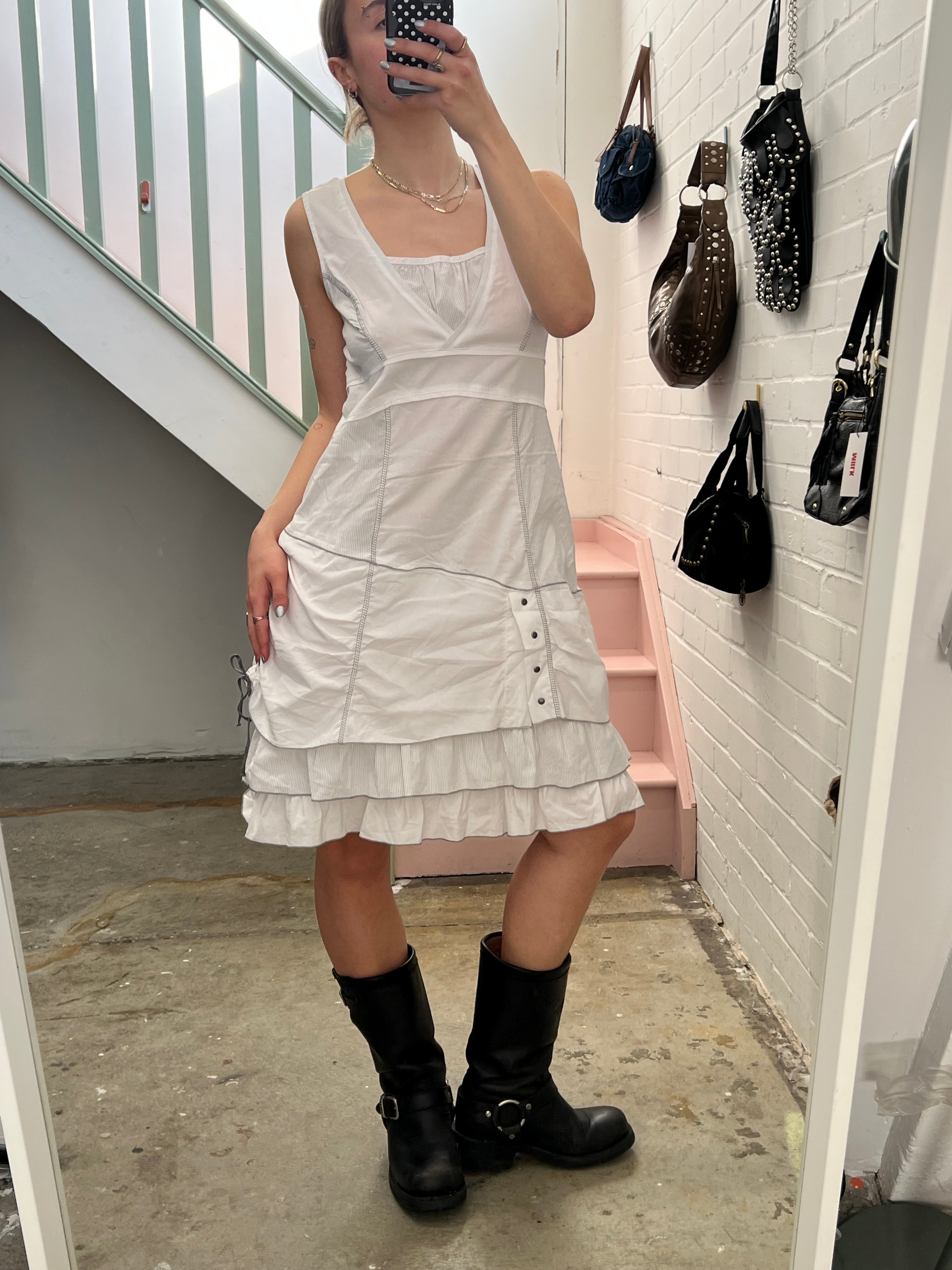 White layered utility style midi dress