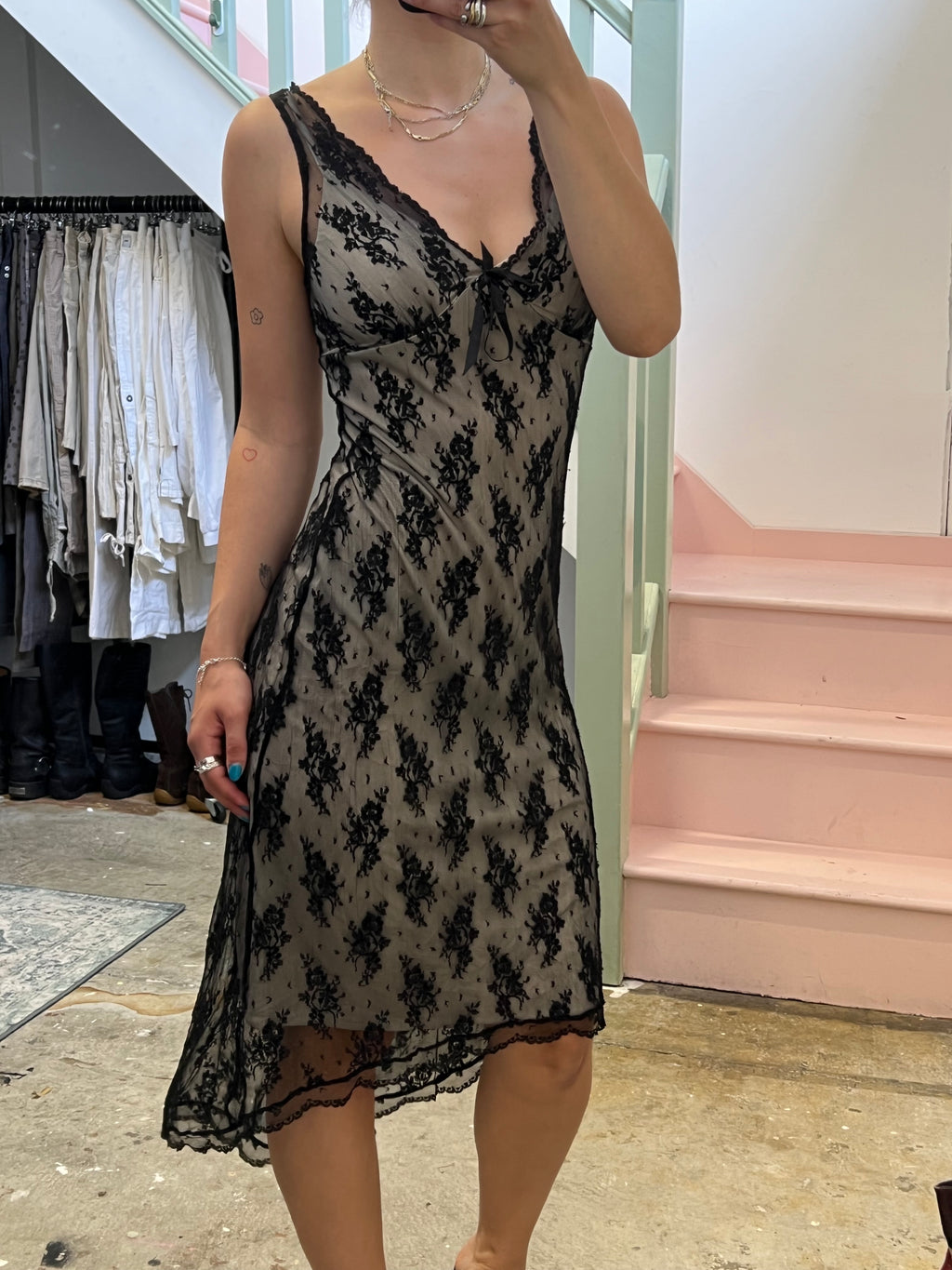 Black lace midi dress