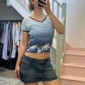 Blue hibiscus print baby tee