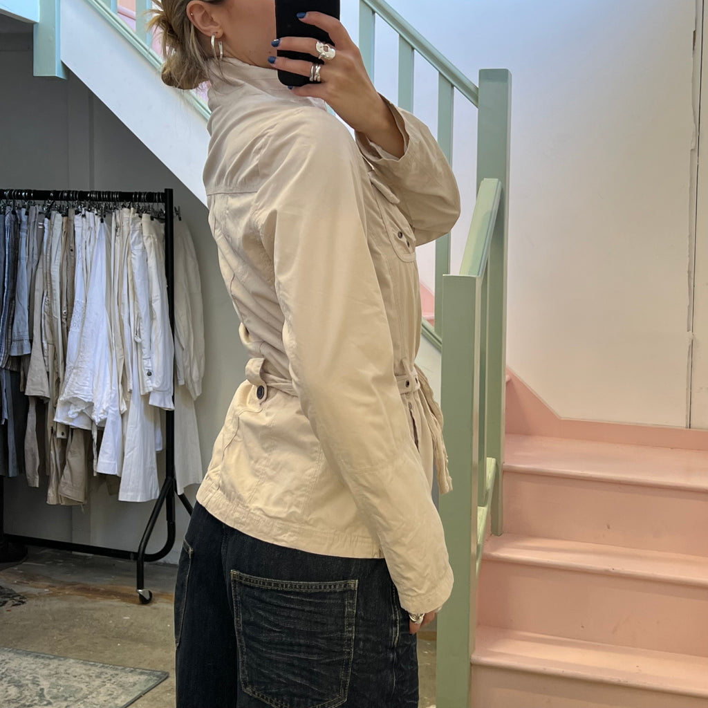 Cream belted biker jacket